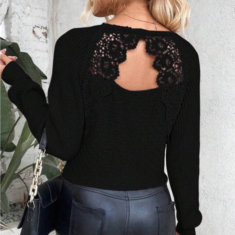 NWOT: Black Lace Back Sweater